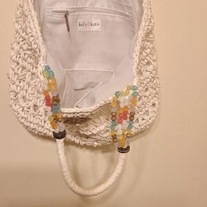 Kelly & Katie White Crochet Tote with Beaded Handles